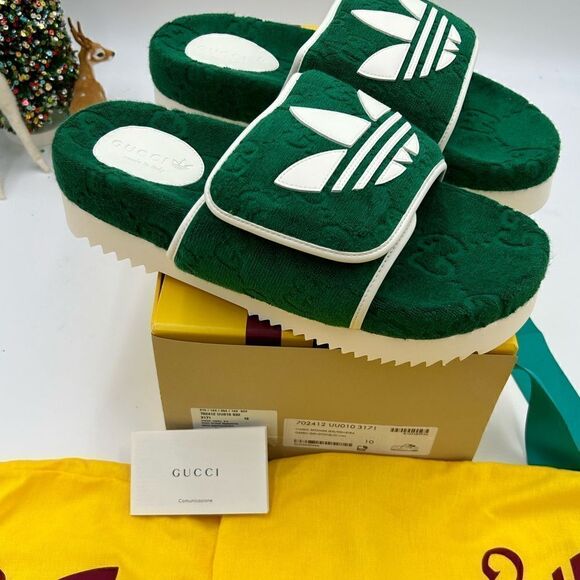 Men’s Gucci X Adidas, slide sandals size 10 made in Italy - Picture 3 of 10